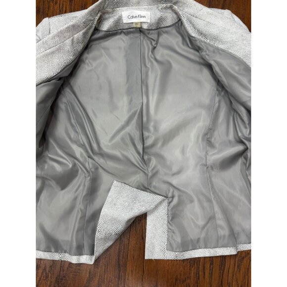 NEW Calvin Klein Blazer Jacket SZ 8 Gray White Texture Office Chic Wear Stretch - Picture 9 of 13